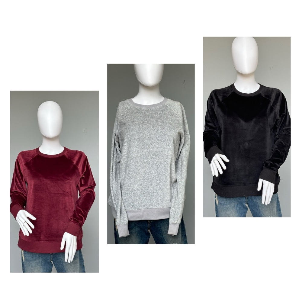 Women's Velvet and Knit Sweater Set - Black, Gray, Burgundy